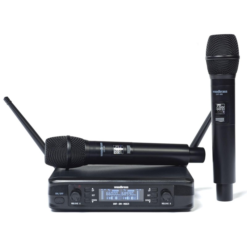 WOODBRASS WIRELESS DUAL UHF MULTI SCAN HANDHELD MICROPHONE SYSTEM HANDHELD SETS